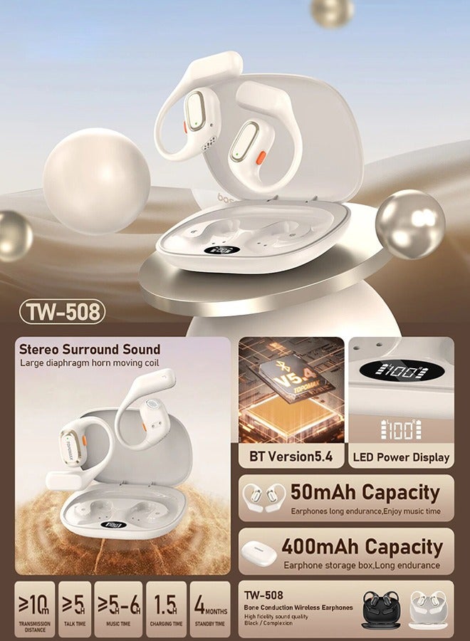Beige Bone Conduction Wireless Earphones  Type-C interface charging,BT5.4 full upgrade,lossless transmission more faster.Active noise reduction,binocular bilateral clear call,a new upgrade stereo dual channelThe LED power supply shows the battery level.Compatible with iphone,ipad,most Android devices - Image 3